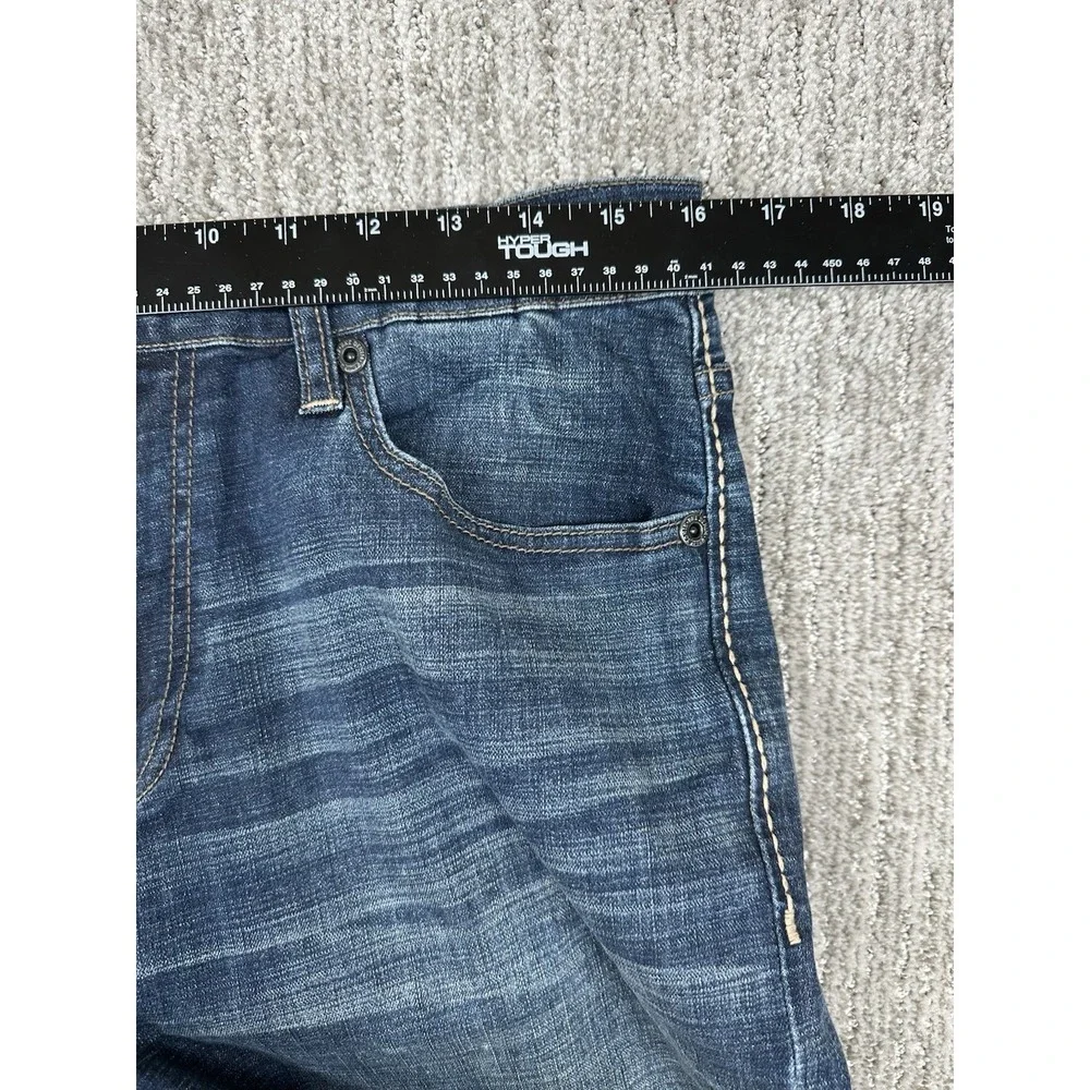 BKE Tyler Jeans Mens 32R (Fits 32x32) Blue Straight Leg Distressed Denim Stitch